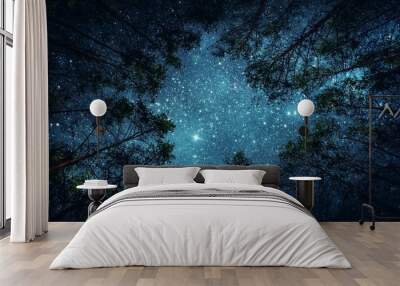 Beautiful night sky, the Milky Way and the trees. Elements of this image furnished by NASA. Wall mural