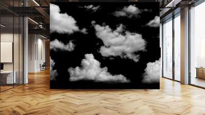 Clouds set isolated on black background. White cloudiness, mist or smog background. Wall mural