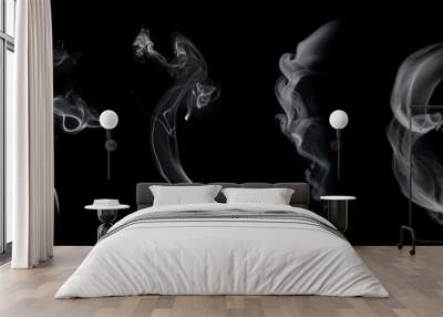 Fog or smoke set isolated on black background. White cloudiness, mist or smog background. Wall mural