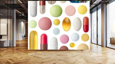 many colorful pills isolated on white Wall mural