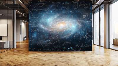 Mathematical and physical formulas against the background of a galaxy in universe. Space Background on the theme of science and education. Elements of this image furnished by NASA. Wall mural