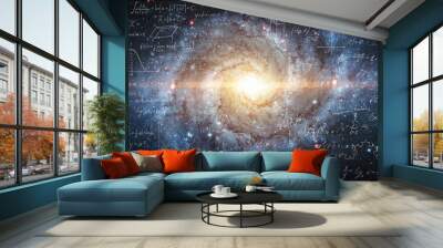 Mathematical and physical formulas against the background of a galaxy in universe. Space Background on the theme of science and education. Elements of this image furnished by NASA. Wall mural