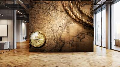 old compass and rope on vintage map 1732 Wall mural