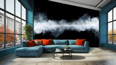 Panoramic view of the abstract fog or smoke move on black background. White cloudiness, mist or smog background. Wall mural