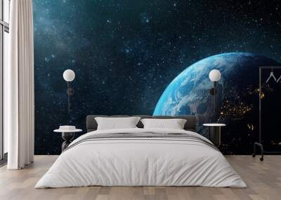 Panoramic view of the Earth, sun, star and galaxy. Sunrise over planet Earth, view from space. Elements of this image furnished by NASA Wall mural