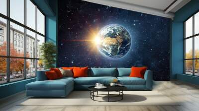 Panoramic view of the Earth, sun, star and galaxy. Sunrise over planet Earth, view from space. Elements of this image furnished by NASA Wall mural