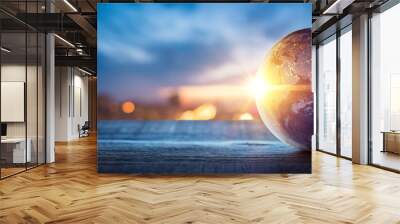 Planet earth on the background of blurred lights of the city. Concept on business, politics, ecology and media.  Elements of this image furnished by NASA Wall mural