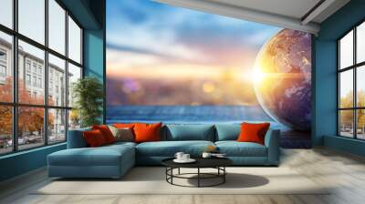 Planet earth on the background of blurred lights of the city. Concept on business, politics, ecology and media.  Elements of this image furnished by NASA Wall mural