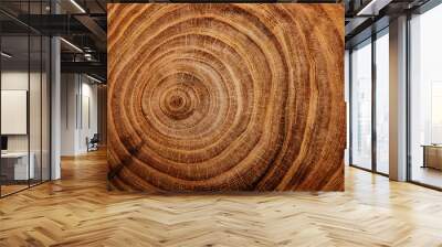 stump of oak tree felled - section of the trunk with annual rings Wall mural