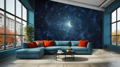 The moon against the background of the starry night sky. Moon and stars, view from space. Elements of this image furnished by NASA. Wall mural