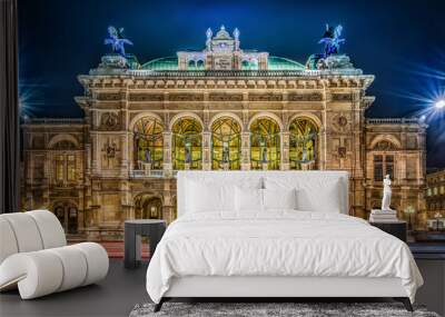 Vienna State Opera at night, Vienna, Austria. Wall mural