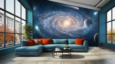 View from space to the Galaxies, stars, comet, asteroid, meteorite, nebula, Saturn. Cosmic panorama of the universe. Space travel fantasy. Elements of this image furnished by NASA Wall mural