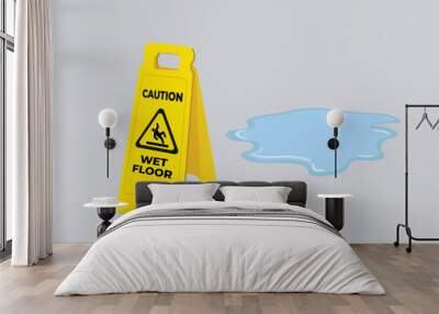 Caution Wet Floor Folding Safety Sign. As a marker for floors that are slippery and can be dangerous for people to slip. Wall mural