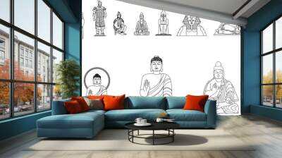 sketch vector illustration of ancient chinese buddha and goddess statues Wall mural