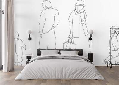 Sketch vector illustration of parents silhouettes raising children Wall mural