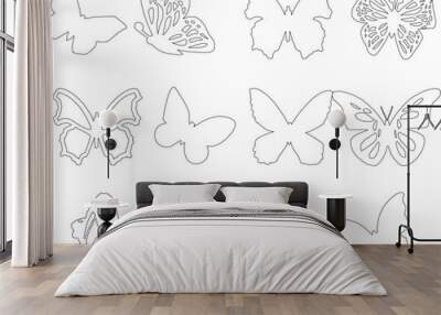 Various sketches of vector illustrations of beautiful flying butterflies Wall mural