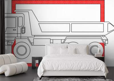 Vector sketch illustration of silhouette design of industrial truck vehicle heavy equipment material in box frame Wall mural