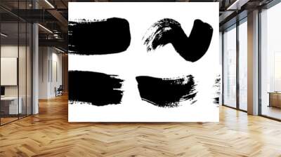 Brush strokes lines, set. Long bold lines of paint brush strokes. Hand drawn black large brush stroke with dry texture vectorized and isolated on white background. Design elements Wall mural