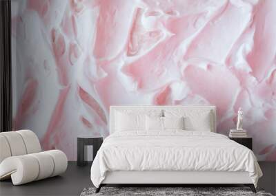 Mousse raw dessert. Whipped cream is mixed with berry jam. Culinary pink background Wall mural