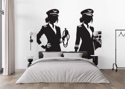 Airlines pilot silhouette vector illustration Wall mural