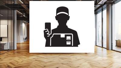 delivery boy, delivery man silhouette illustration isolated in white background Wall mural