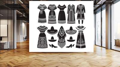 Mexican traditional clothing vector clip art silhouette illustration in white background Wall mural