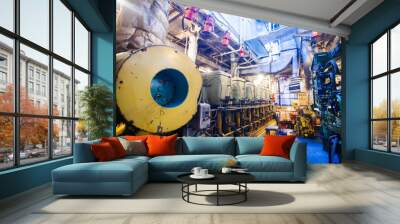 Engine room on a cargo boat ship, engine room on an oil platform Wall mural