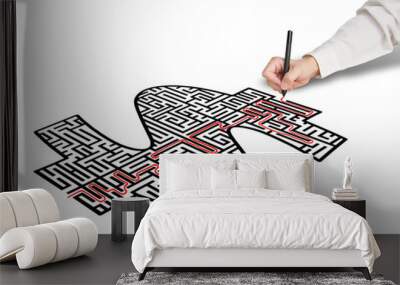 hand drawing solution for money shape maze Wall mural