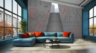 Stairs with business doodles and key shape door Wall mural