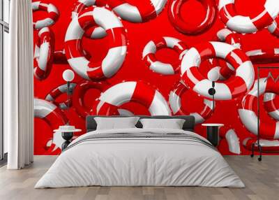 Red swim rings on red background.3D render illustration. Wall mural