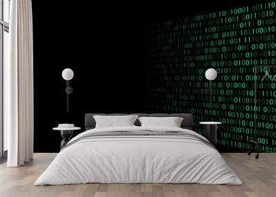 Binary code vector background. Green binary ones zeros code on black background. Wall mural