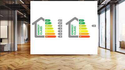 Energy efficiency class vector label. Electricity effective house bar chart icon. Wall mural