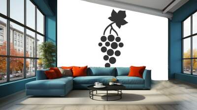 Grape with leaf black vector icon. Simple grape flat glyph symbol Wall mural