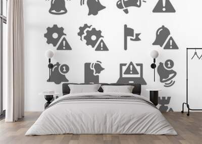 Reminder, notification bell vector icon set. Error message, problem flag and warning sign icons. Wall mural