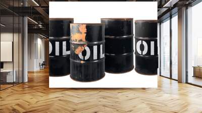 Barrel of oil. Rusty dangerous barrel with fuel or crude oil on isolated background Wall mural