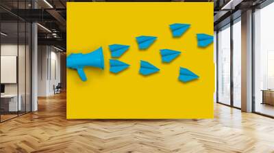 Paper plane, Loudhailer or megaphone, loudspeaker. Announcement, advertising, public hearing concept Wall mural