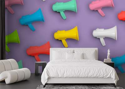 Pattern with Loudhailers or megaphones, loudspeakers. Announcement, advertising, public hearing wallpaper Wall mural