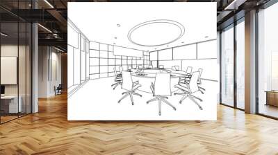 interior outline sketch drawing perspective of a space office Wall mural