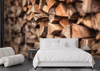 background of heap firewood stack, natural wood Wall mural