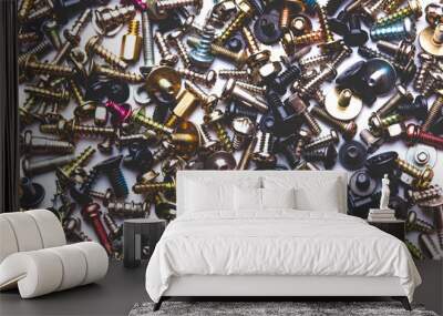 close up assortment many different bolts and screws. Wall mural