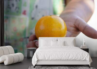 orange fruit held by a woman's hand Wall mural