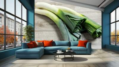 raw dirty leeks over wood Wall mural