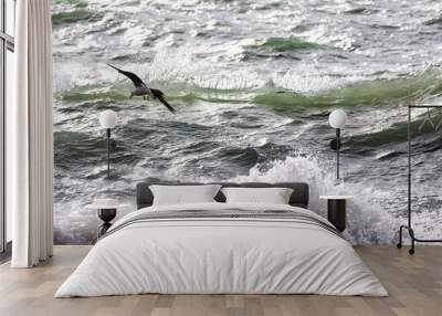 seagulls flying over stormy sea Wall mural