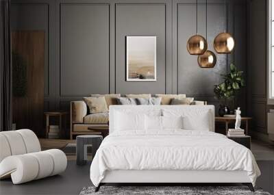  Interior design of a stylish and comfortable elegant living room on a black background Wall mural