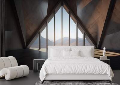 architecture empty room with window and mountain background with sunlight Wall mural