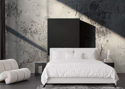 Blank black billboard on concrete wall. Mock up Wall mural