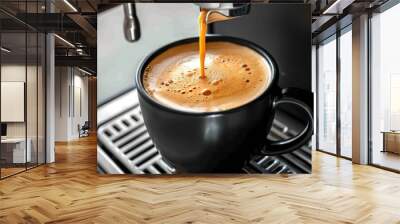 Close-up of an espresso machine brewing a hot, fresh cup of coffee, capturing the perfect morning start Wall mural