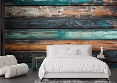 Dark blue and brown old wooden background with the texture of weathered wood planks. Wooden wall, a rustic background for design Wall mural