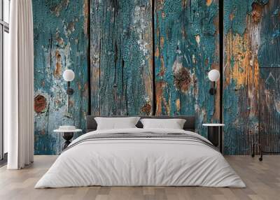 Dark blue and brown old wooden background with the texture of weathered wood planks. Wooden wall, a rustic background for design Wall mural