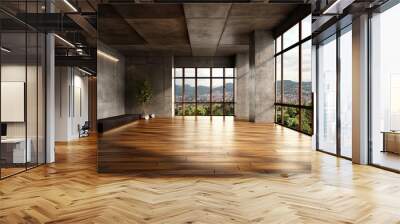 Empty room with panoramic window and mountain view Wall mural